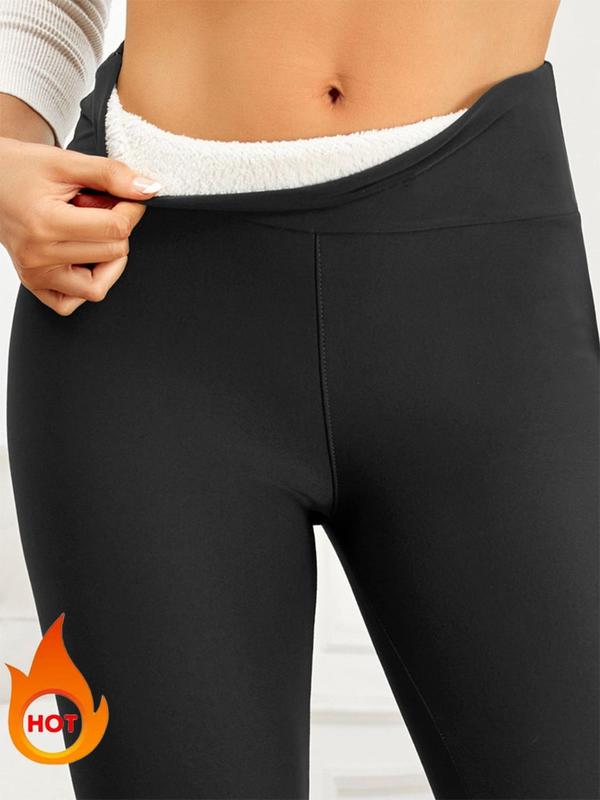 Women's Solid High Waist Thermal Lined Sports Leggings, Casual Comfy Warm Skinny Pants for Yoga Gym Workout Running, Ladies Sportswear for Fall & Winter