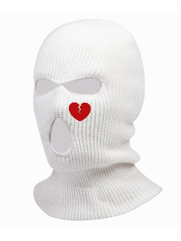 Heart Embroidery Knitted Full Face Cover, New Trendy Balaclava Cap Ski Mask, All Seasons Outdoor Sports Ski Cover for Men Women Uv Protector Motorcycle