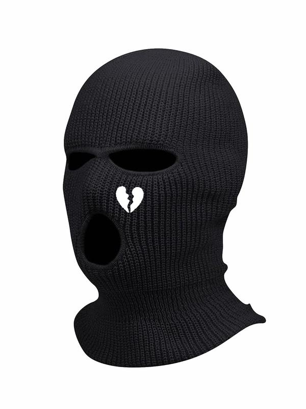 Heart Embroidery Knitted Full Face Cover, New Trendy Balaclava Cap Ski Mask, All Seasons Outdoor Sports Ski Cover for Men Women Uv Protector Motorcycle