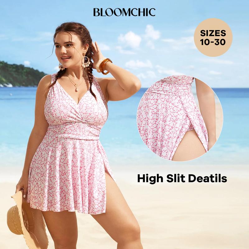 BloomChic Ditsy Floral Halter Neck Split Hem Swim Dress