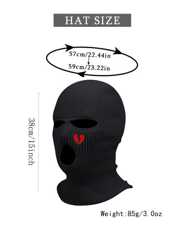 Heart Embroidery Knitted Full Face Cover, New Trendy Balaclava Cap Ski Mask, All Seasons Outdoor Sports Ski Cover for Men Women Uv Protector Motorcycle