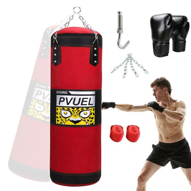 Heavy Boxing Punching Bag Gloves Set for MMA Kickboxing Karate - Red Unfilled