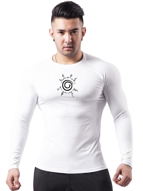 Men's Sun  Print Round Neck Raglan Sleeve Tee, Casual Quick Drying Long Sleeve T-shirt for Spring & Fall, Men's Sportswear for Indoor Outdoor Wear