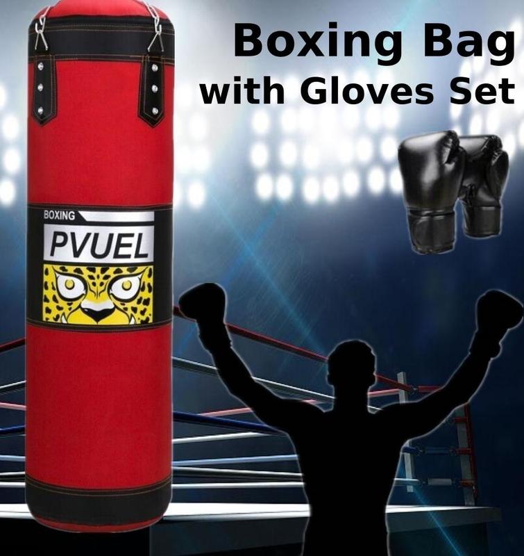 Heavy Boxing Punching Bag Gloves Set for MMA Kickboxing Karate - Red Unfilled