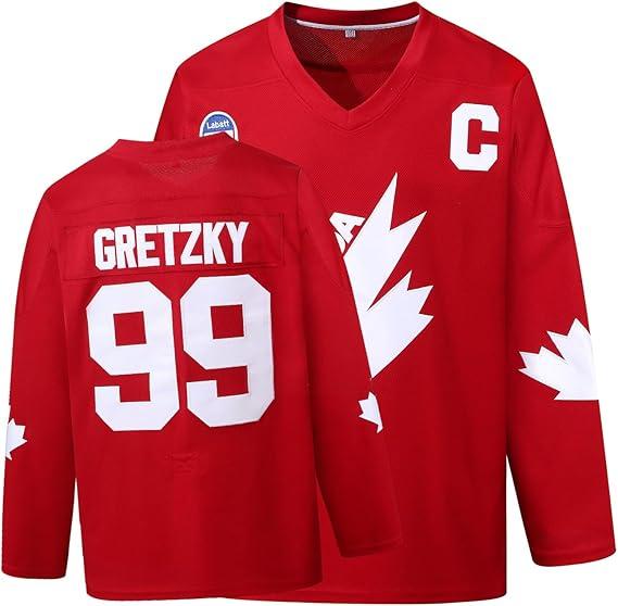 [Christmas gift] Men's CANADA #99 Ice Hockey Jersey, Retro Breathable V-neck Long Sleeve Sweatshirt, Gretzky Labatt Team Coupe, Suitable For Game Training