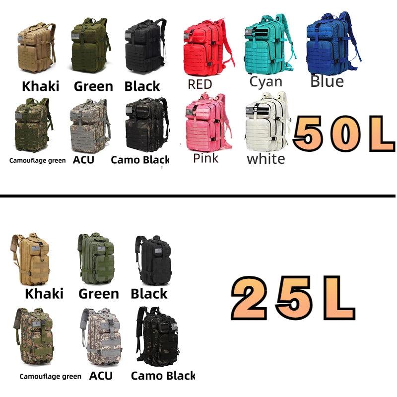 1000D Nylon Waterproof  Outdoor Rucksacks Tactical Sports Camping Hiking Trekking Fishing Hunting Bag Backpack 25L 50L