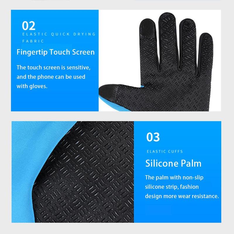 Zipper Patched Outdoor Cycling Gloves, Warm Touch Screen Waterproof Windproof Gloves, Sports Gloves for Skiing Climbing