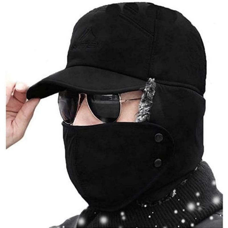 Thermal Cap 3-in-1 Men's & Women's Winter Warm Cold, Thickened Motorcycle Face Cover, Winter Essentials, Warm Fur Lined, Catcher Cap with Ear Flaps, Full Face Warm Cover, Wind Resistant Bike Motorcycle Headgear Outdoor sports cap with removable mask