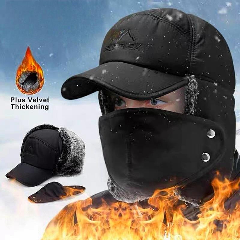 Thermal Cap 3-in-1 Men's & Women's Winter Warm Cold, Thickened Motorcycle Face Cover, Winter Essentials, Warm Fur Lined, Catcher Cap with Ear Flaps, Full Face Warm Cover, Wind Resistant Bike Motorcycle Headgear Outdoor sports cap with removable mask