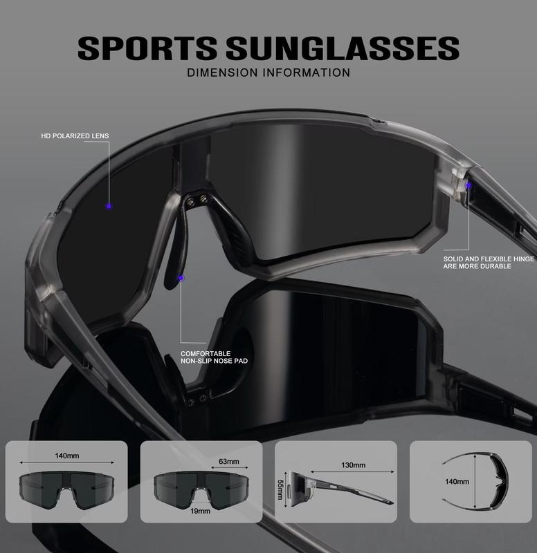 2 Pairs Integrated Wrap-around KALIYADI Polarized Sports Sunglasses UV protection Outside Activities (S93)