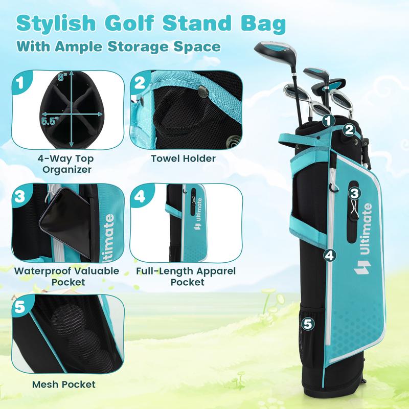 FestivalJoy-Junior Complete Golf Club Set with Stand Bag Rain Hood-Blue