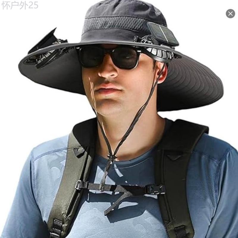 Solar Fan Hats for Men Women, Hat with Fan, Wide Brim Solar Fan Outdoor Fishing Hat-Solar USB Charging