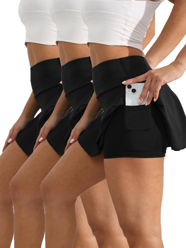 Women's 2 in 1 High Waist Sports Skorts, Gym Shorts, Solid Pocket Design Shorts for Yoga Gym Workout, Lady Fall Sport Bottoms, Ladies Back To School Sportswear for Fall, Gym Clothing, Going Out Fall Bottoms, Fall 2024