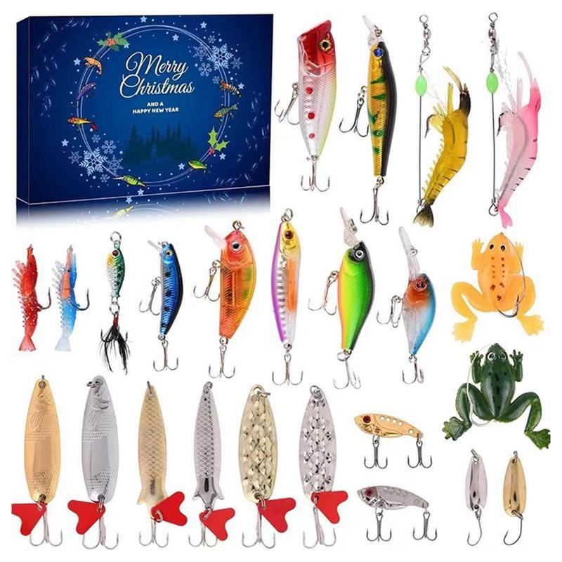 Christmas Advent Calendar, 1 Set Christmas Countdown Calendar, 24 Days Countdown Fishing Lure Set, Xmas Surprise Gift for Fisher Adult Men Teen Boys