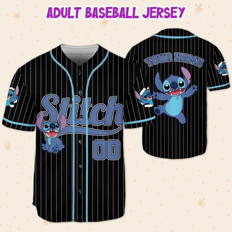 Personalize Stitchh Happy Striped Black, Custom Jersey, Baseball Jersey, Stitchh Birthday Gift Stitchh Fan