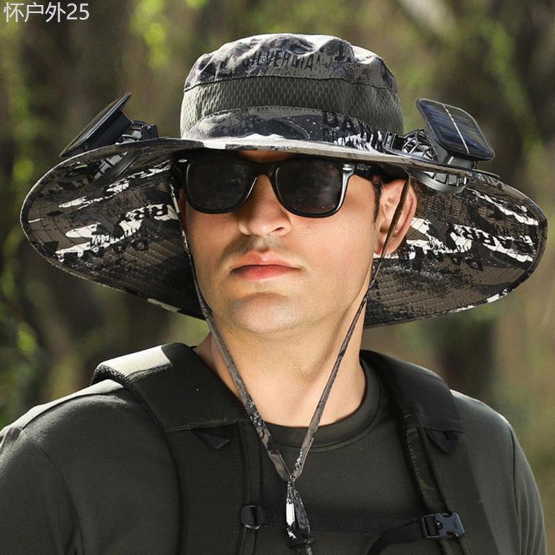 Solar Fan Hats for Men Women, Hat with Fan, Wide Brim Solar Fan Outdoor Fishing Hat-Solar USB Charging