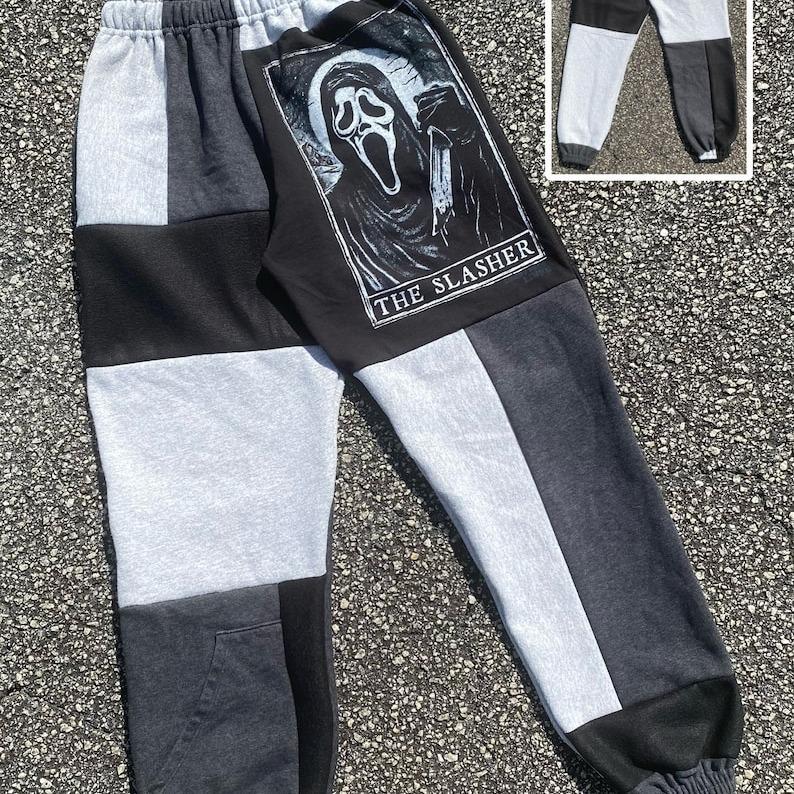 Preview Trick or Treat, Halloween Jogger Pants, Horror Movie Pants, Jogger Pant For Men and Women, Horror Patchwork Sweatpants