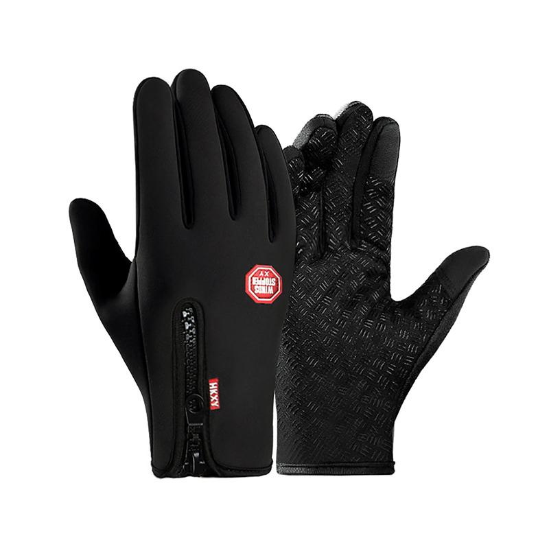 Zipper Patched Outdoor Cycling Gloves, Warm Touch Screen Waterproof Windproof Gloves, Sports Gloves for Skiing Climbing