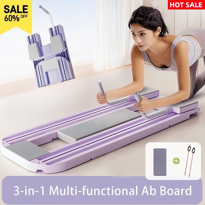 Multi-functional Ab Exercise Board,Foldable Home Pilates Reformer with Knee Mat,Timer and Resistance Bands,Abs Workout Equipment for Abdominal & Core Strength Training Purple