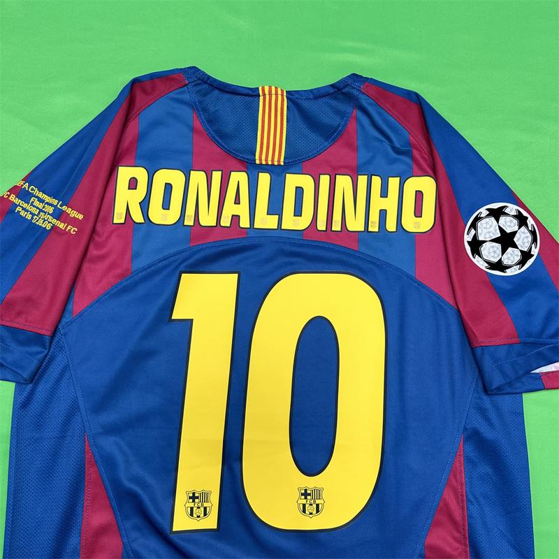 Nike 05-06 Champions League Barcelona home short sleeve NO.10 Ronaldinho Soccer Jersey