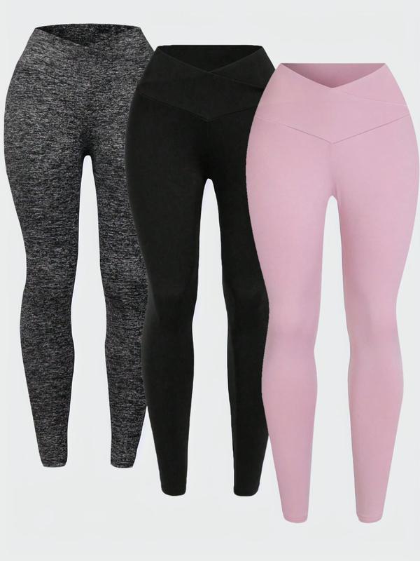 Women's Solid High Waist Sports Leggings, Casual Comfy Breathable Skinny Pants for Yoga Gym Workout, Ladies Sportswear for All Seasons