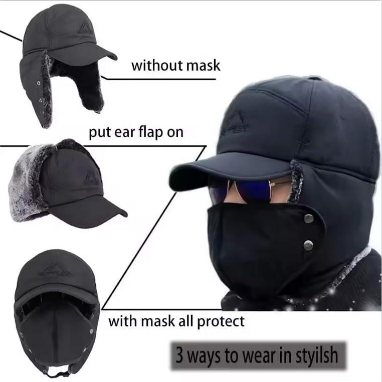 Thermal Cap 3-in-1 Men's & Women's Winter Warm Cold, Thickened Motorcycle Face Cover, Winter Essentials, Warm Fur Lined, Catcher Cap with Ear Flaps, Full Face Warm Cover, Wind Resistant Bike Motorcycle Headgear Outdoor sports cap with removable mask