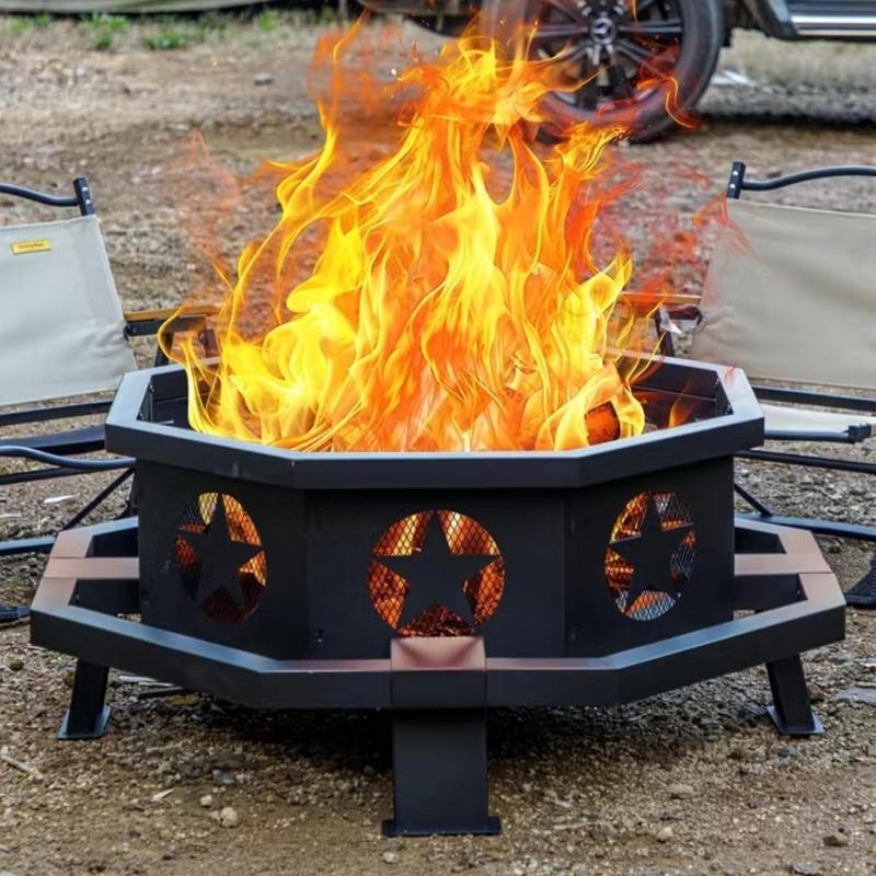 35 inch Fire Pit for Outside, Heavy Duty Wood Burning Fire Pits,Outdoor Fireplace Octagonal Firepit for Camping, Backyard, Patio