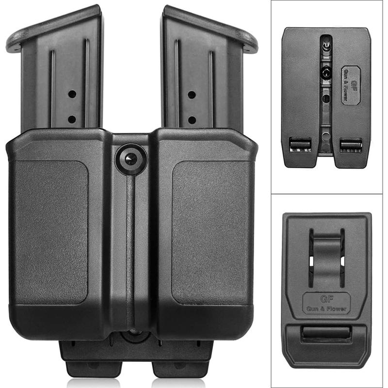 Universal Double Magazine Pouch, Double Magazine Holder Compatible with 9mm .40 Dual Stack Mags, Belt Clip Molle Mag Pouch for Outside Waistband Carry, Adjustable-Cant-No Jitter.