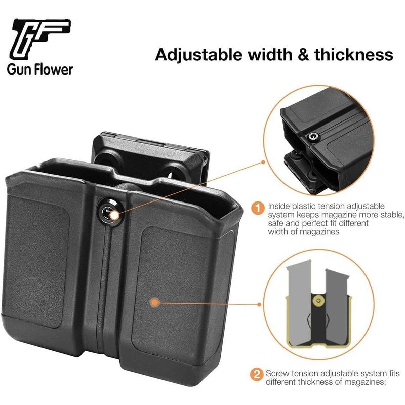 Universal Double Magazine Pouch, Double Magazine Holder Compatible with 9mm .40 Dual Stack Mags, Belt Clip Molle Mag Pouch for Outside Waistband Carry, Adjustable-Cant-No Jitter.