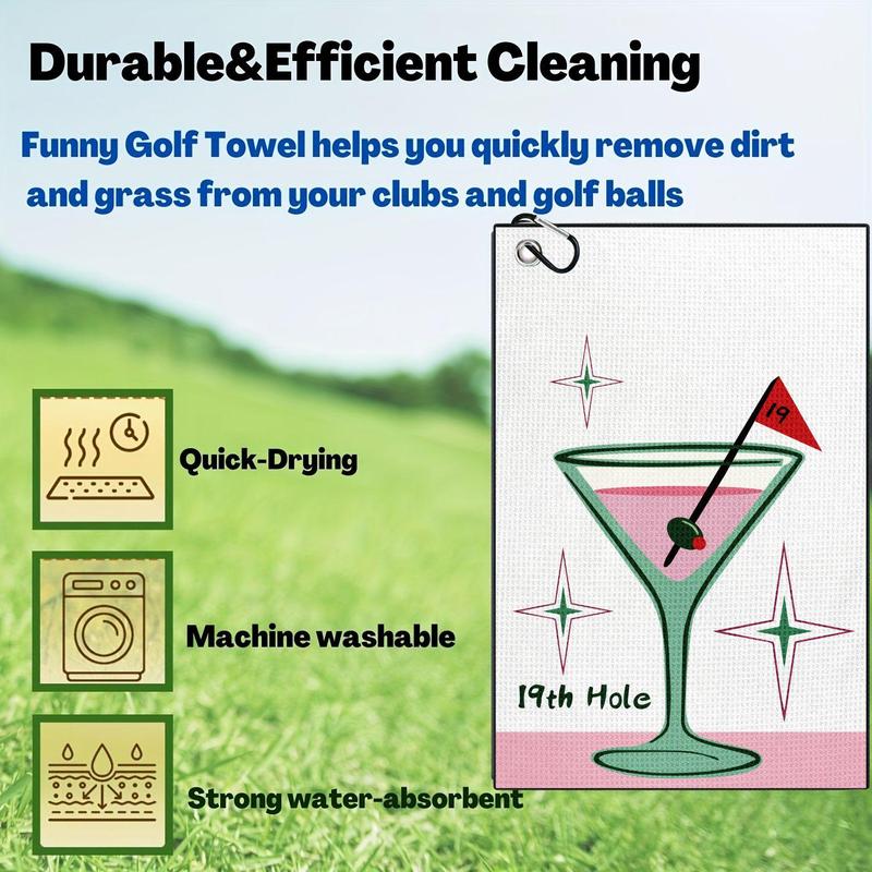 Funny Golf Course Pattern Golf Towel, 1 Count Golf Club Clean Set with Clip for Golf Bags, Golf Accessories for Men & Women