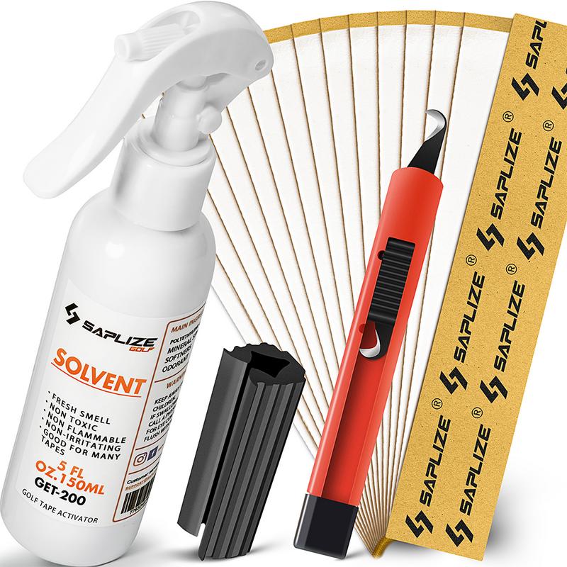 SAPLIZE Golf Grip Kit for Regripping Golf Clubs, Options Including 15 Golf Grip Tape Strips, Grip Solvent, Tape Remover Tool, Hook Blade & Rubber Vise Clamp