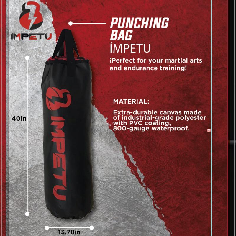 Impetu Deluxe Punching Bag: Durable Industrial Canvas Coated with PVC for Exceptional Performance and Waterproof Design for Indoor and Outdoor Workouts