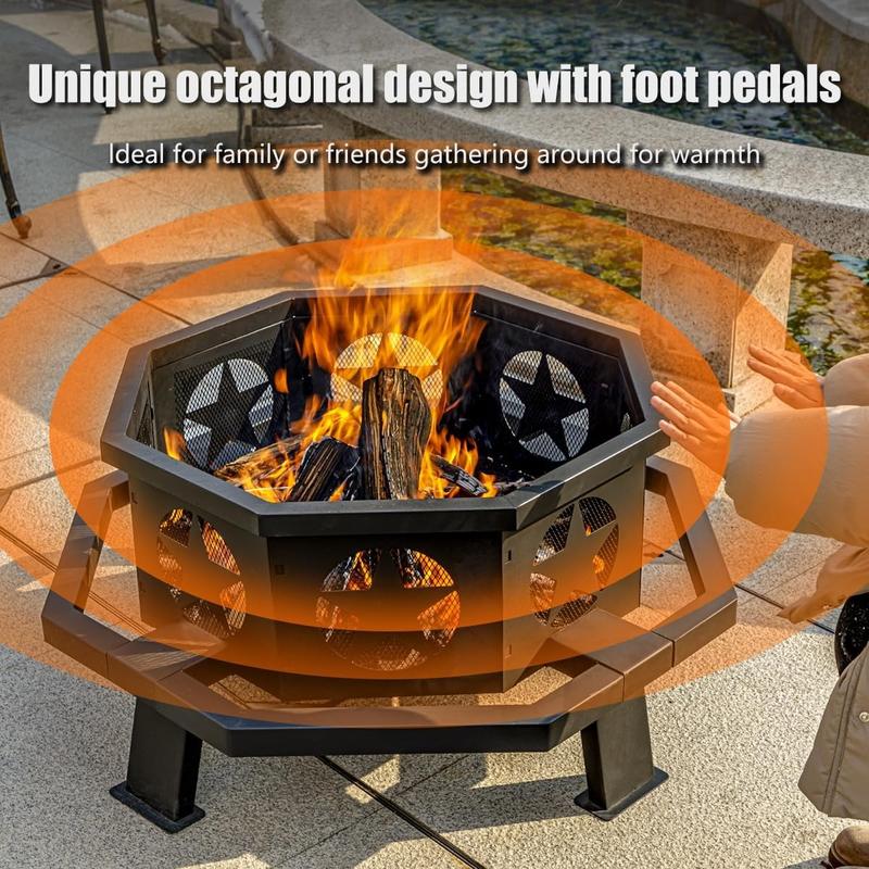 35 inch Fire Pit for Outside, Heavy Duty Wood Burning Fire Pits,Outdoor Fireplace Octagonal Firepit for Camping, Backyard, Patio