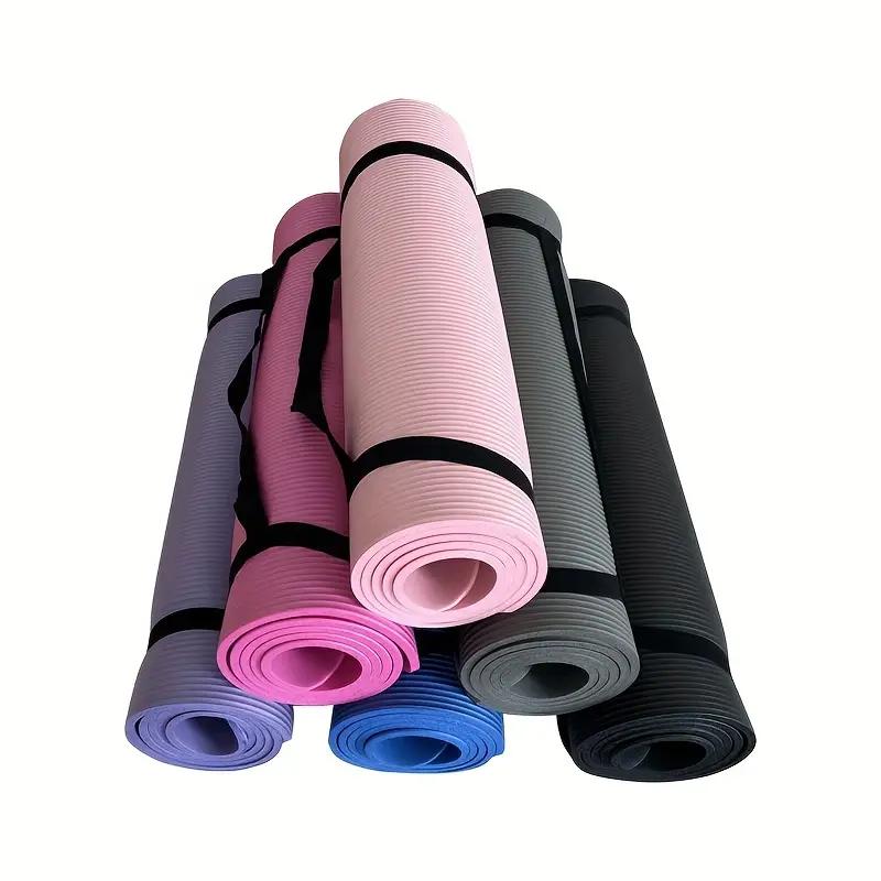 1pc Solid Color 0.8cm 0.31in Thick Yoga Mat With Carry Strap