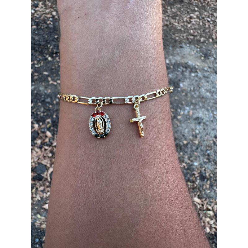 18k Gold Plated Unisex Virgencita Bracelet with Our Lady of Guadalupe Charm