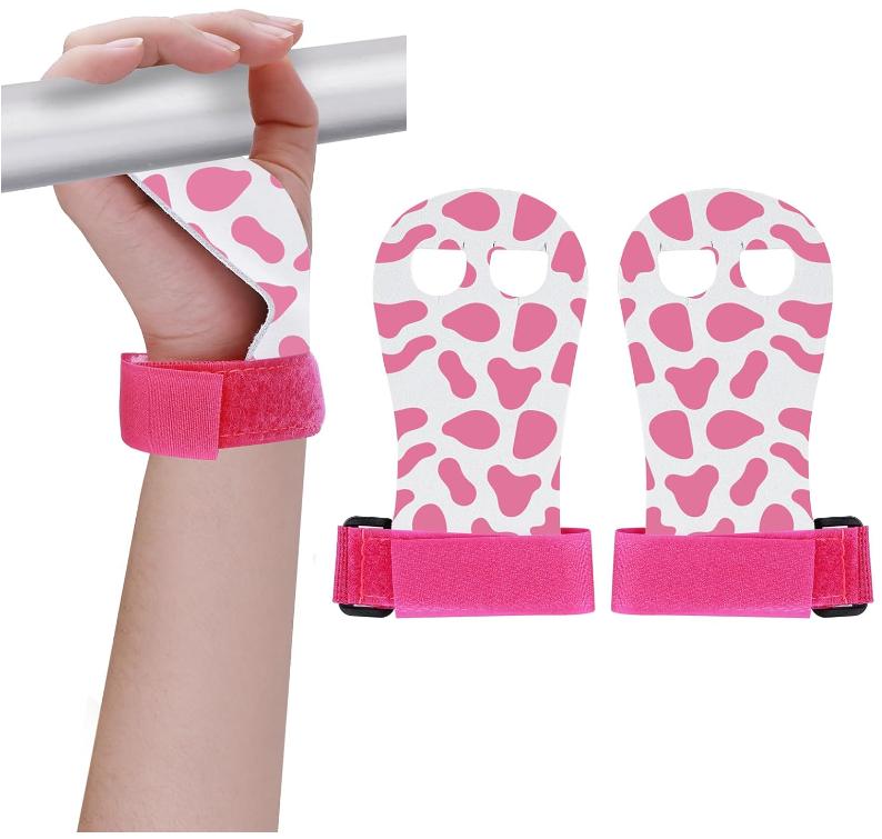 Gymnastics Hand Grips for Girls Youth, Cow Print Gloves for Bar and Palm Protection