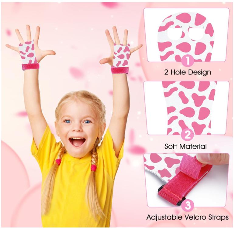 Gymnastics Hand Grips for Girls Youth, Cow Print Gloves for Bar and Palm Protection