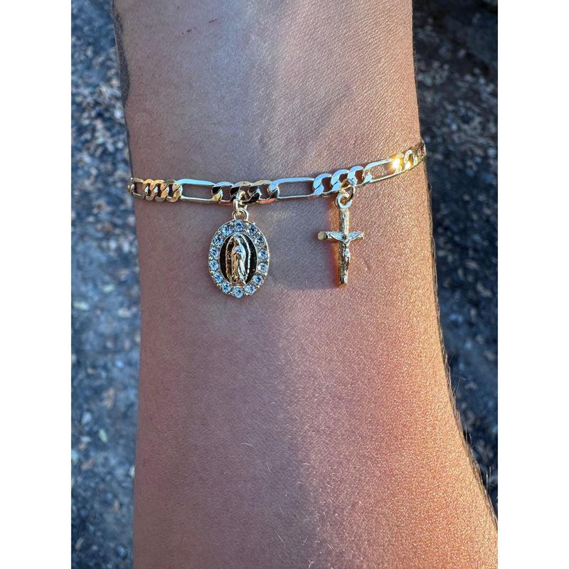 18k Gold Plated Unisex Virgencita Bracelet with Our Lady of Guadalupe Charm