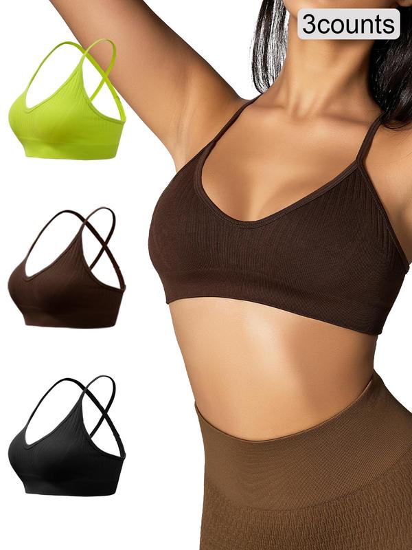 Women's Plain Criss Cross Backless Sports Bra, Sporty Casual High Stretch Adjustable Strap Summer Lingerie Top, Ladies Sportswear for Yoga Gym Workout, Tiktop Shop