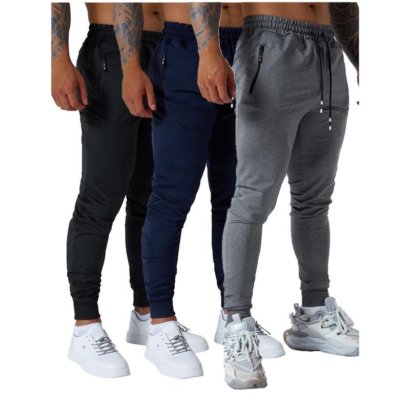 3PCs Men's Sports Pants Men's Tapered Jogger Pants Sports Pants with Zipper Pocket for Workout, Jogging, Running