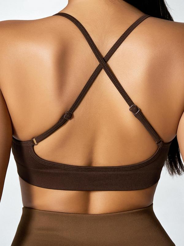 Women's Plain Criss Cross Backless Sports Bra, Sporty Casual High Stretch Adjustable Strap Summer Lingerie Top, Ladies Sportswear for Yoga Gym Workout, Tiktop Shop