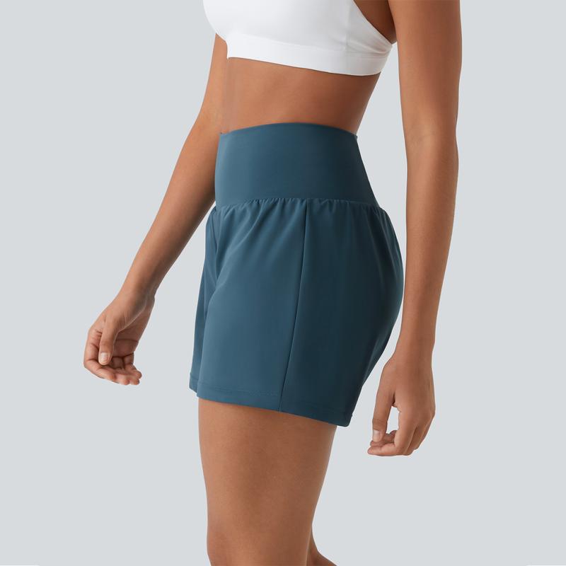 Halara Super High Waisted Back Pocket & Side Hidden Pocket 2-in-1 Yoga Shorts 5''-Longer Length