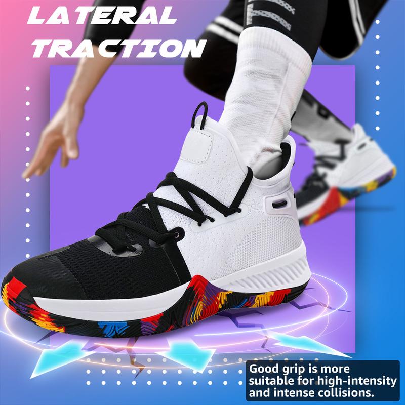 Mens Basketball Shoes Lightweight Breathable Sneakers Anti Slip Sports Shoes for Running Walking Black&White