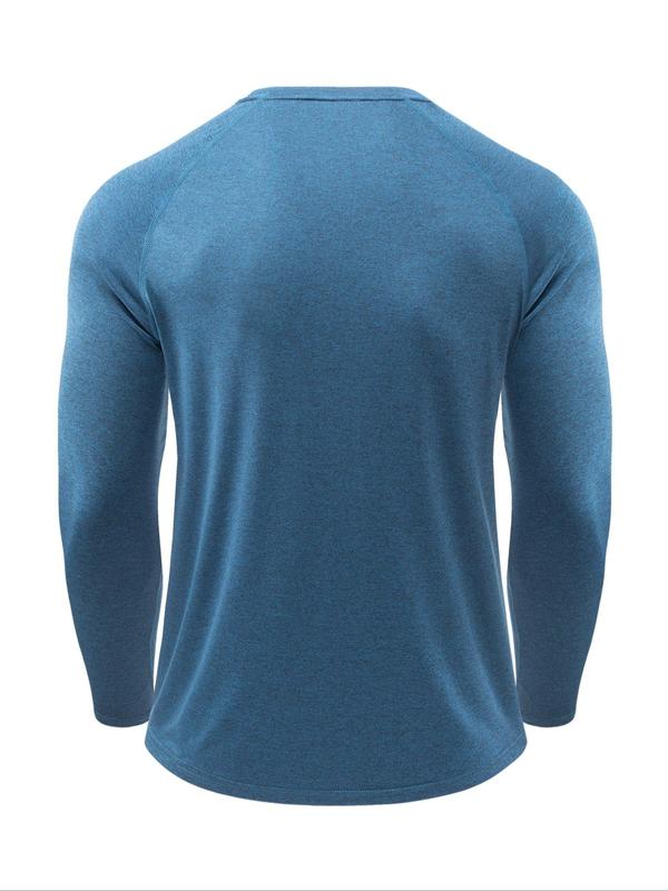 Men's Solid Round Neck Long Sleeve Sports Tee, Breathable Quick Drying Crew Neck T-shirt,  T Shirts for Men,  Casual Comfy Top for Gym Workout Outdoor Activities