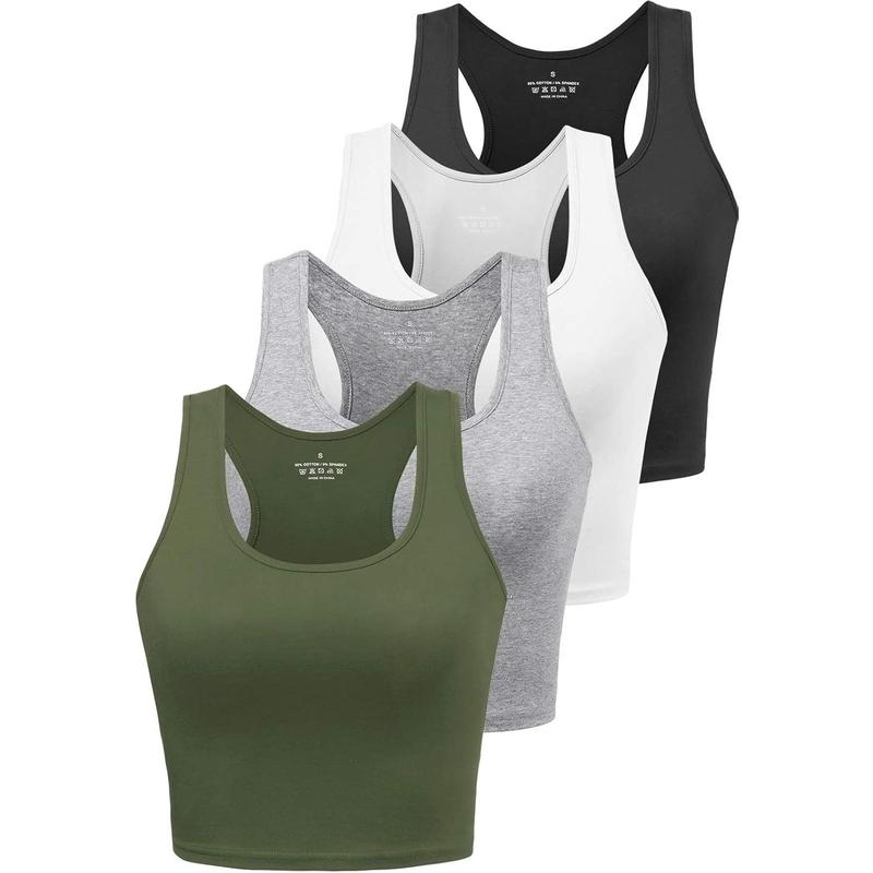 Cotton Workout Crop Tank Top for Women Yoga Tank Tops Athletic Sports Shirts Exercise Undershirts 4 Pack