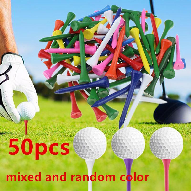 Random Color Golf Tees, 50pcs set Professional Natural Wood Golf Tees, Golf Accessories