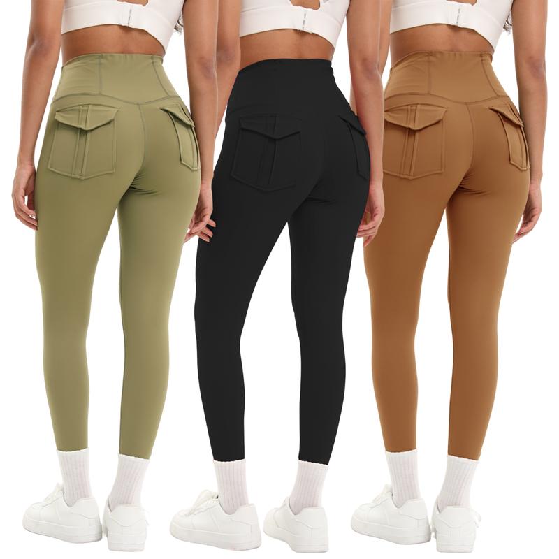 3 Pieces Women's Long Sports Leggings, High-Waist Sports Trousers with Mobile Phone Pocket, Leggings with Mobile Phone Pocket, Yoga Trousers, Tights Opaque for Sports, Leisure, Fitness activewear workout