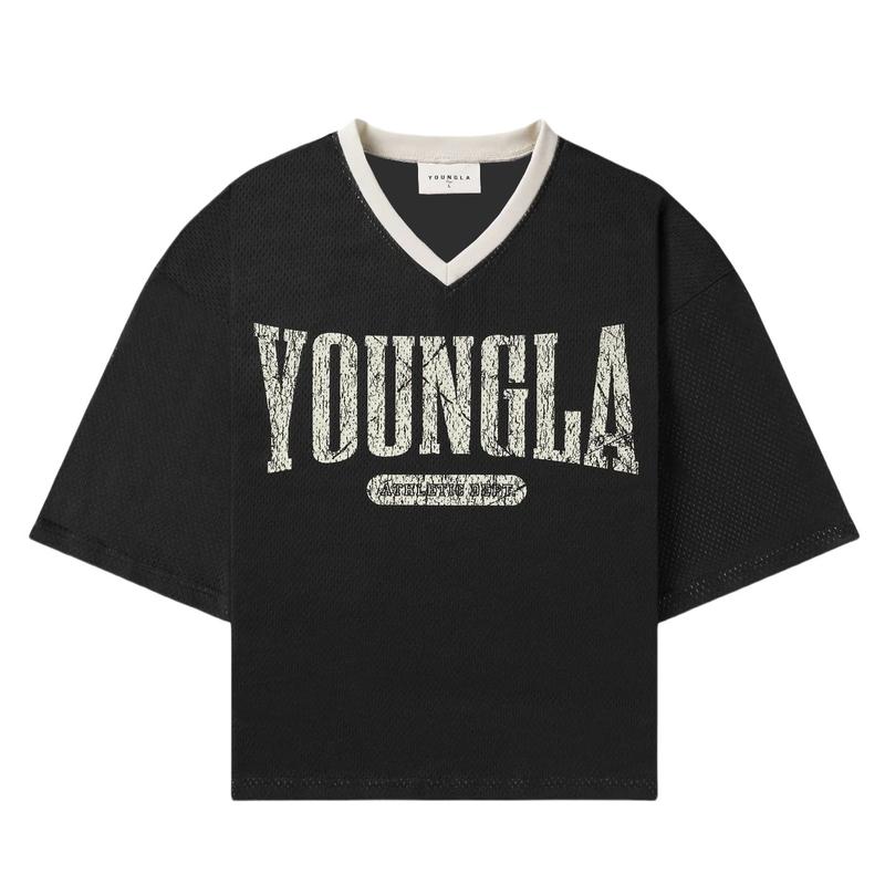 YOUNGLA Men's Oversized T-Shirt with Large Mesh Print for Sports and Fitness in All Seasons - Casual yet Athletic - Breathable