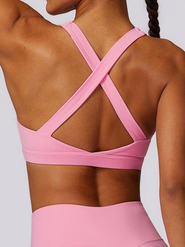 Women's Solid Criss Cross Backless Sports Crop Tank Top, Running Vest, Gym Vest, Sporty High Stretch Quick Drying Vest, Running Vest, Summer Yoga Gym Clothing for Women, Sportswear Workout Tops