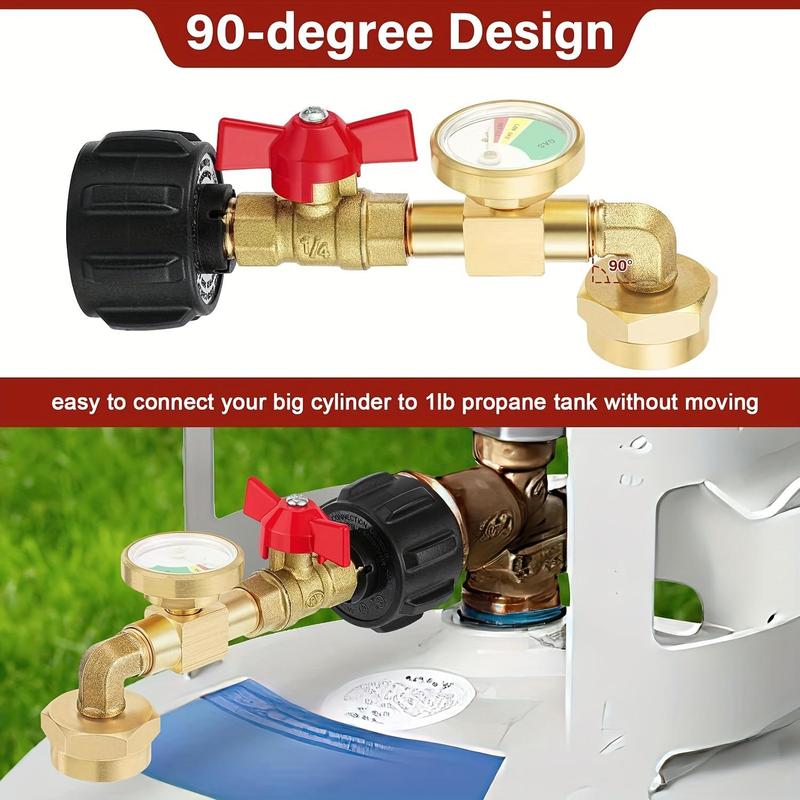 Propane Tank Gas Connector with Luminous Gauge, 90 Degree Design Brass Propane Tank Gas Connector, Outdoor Camping Kitchenware, Glow-in-the-dark Gauge Valve Camping Equipment, Camping Essentials, Christmas Gift